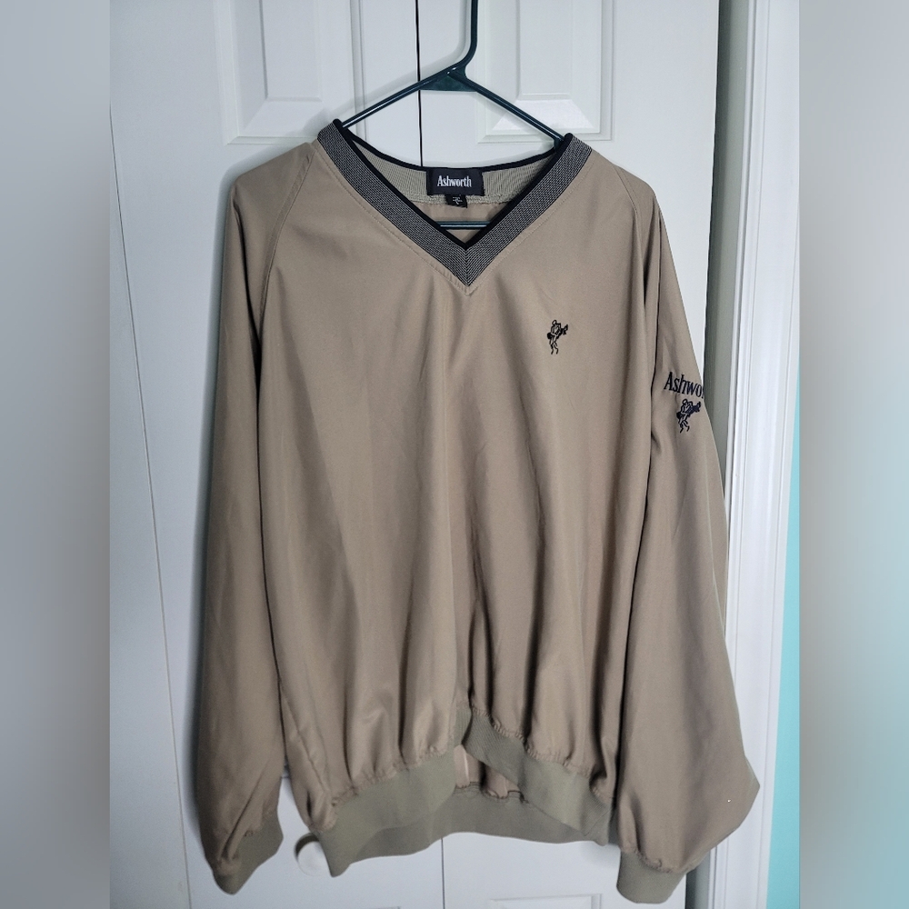Ashworth Khaki V-Neck Sweater with Black Accents
